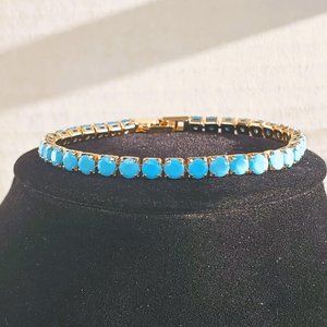 1ct Blue Opal Womens 14K Gold Gemstone Tennis Bracelet Silver Jewelry 7" 8"